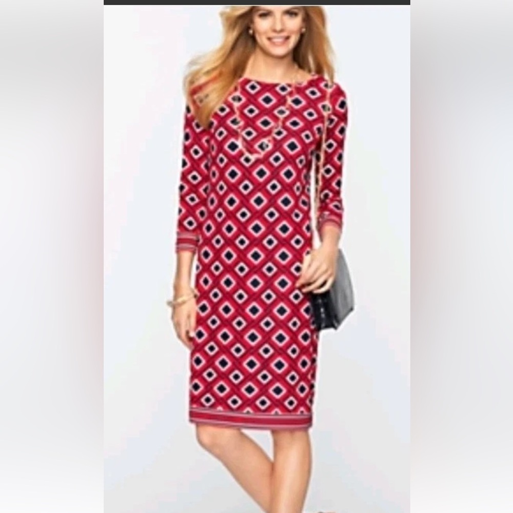 Talbots Red and Black Patterned Long Sleeve Dress